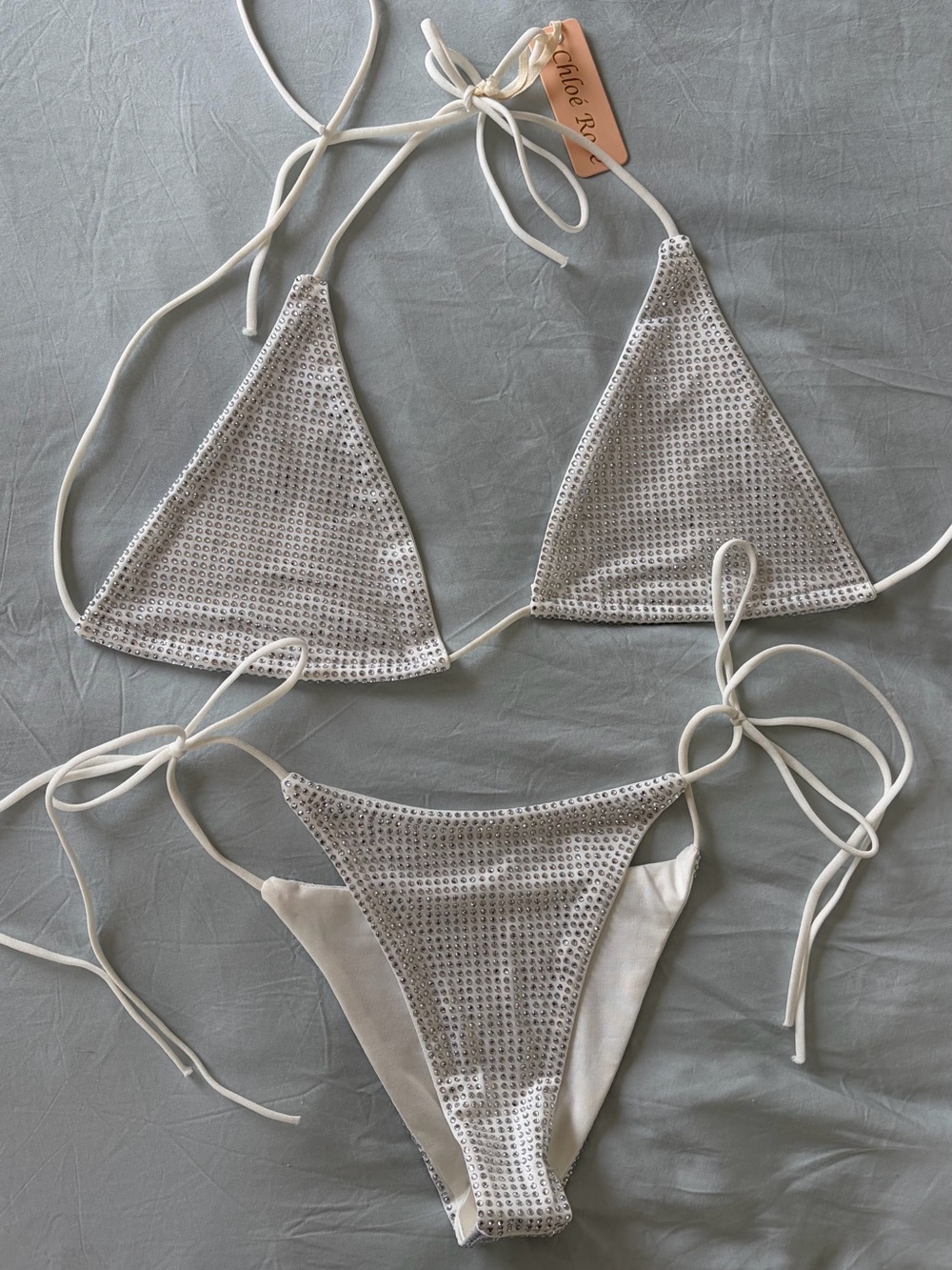 White Rhinestone Triangle Bikini Top - Women's Sparkle Swimwear